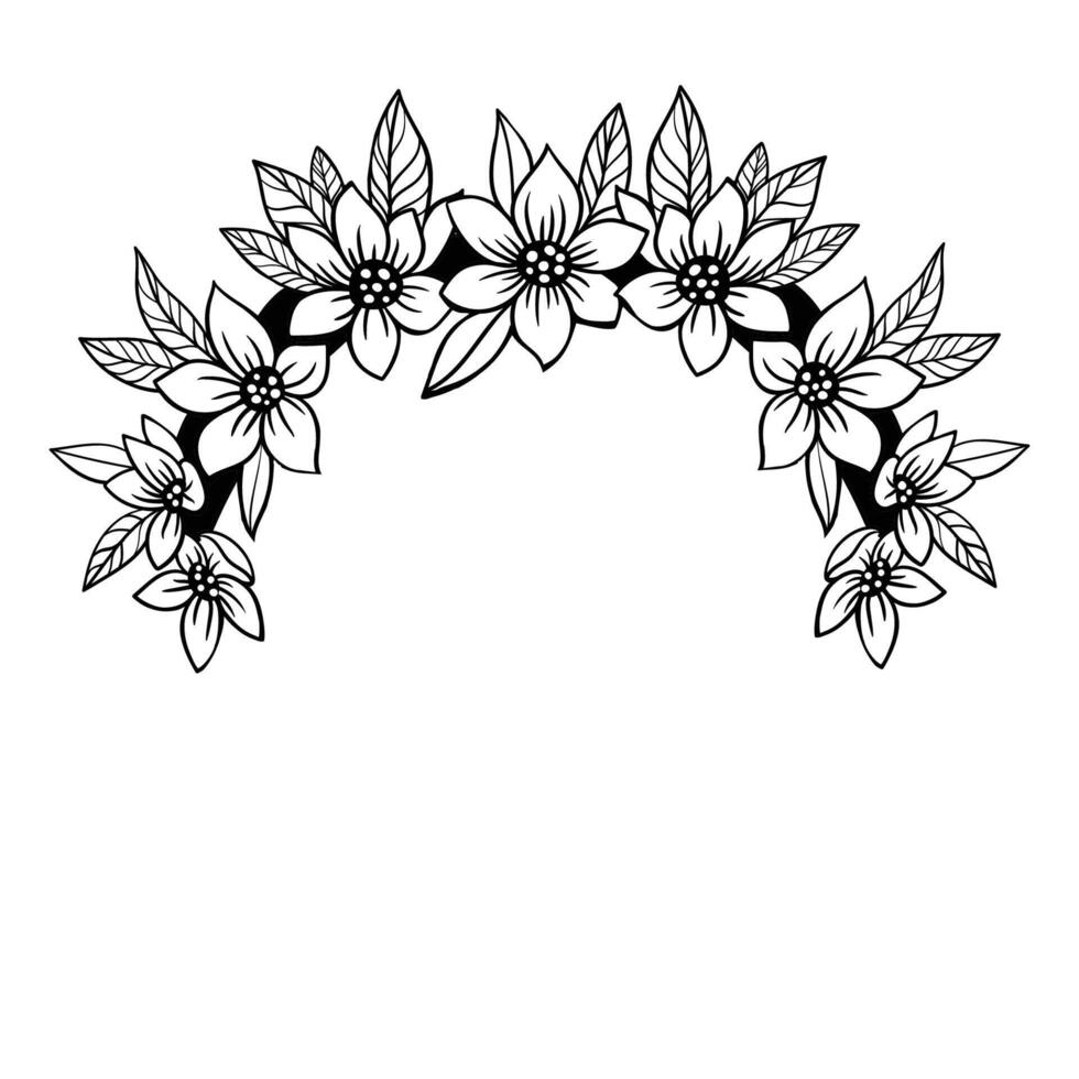 ghirlanda di fiori, grafico, nero e bianca illustrazione, isolato su bianca vettore