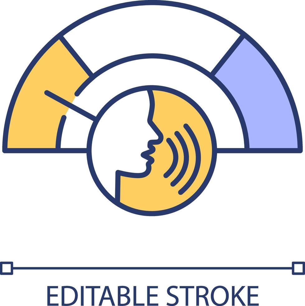 voce progresso metro rgb colore icona. discorso misurazione, scala. comunicazione le difficoltà. linguaggio pronuncia questioni. isolato illustrazione. semplice pieno linea disegno. modificabile ictus vettore