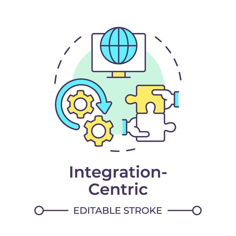 incentrato sull’integrazione Multi colore concetto icona. attività commerciale processi organizzazione. lavoro di squadra puzzle. il giro forma linea illustrazione. astratto idea. grafico design. facile per uso nel infografica, articolo vettore