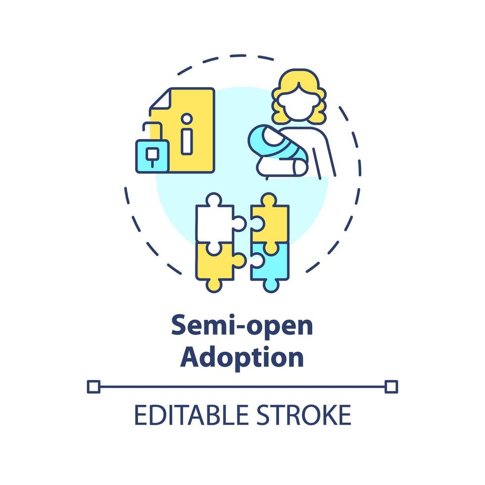 semi Aperto adozione Multi colore concetto icona. limitato contatto con biologico genitore. identità protezione. bambino custodia. il giro forma linea illustrazione. astratto idea. grafico design. facile per uso vettore