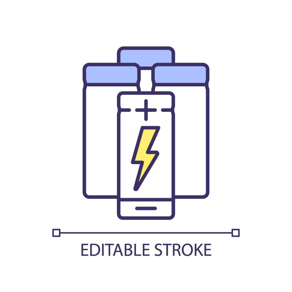 batteria imballare rgb colore icona. portatile elettronica. accumulatore capacità. energia Conservazione dispositivo. cellula vita intervallo. isolato illustrazione. semplice pieno linea disegno. modificabile ictus vettore