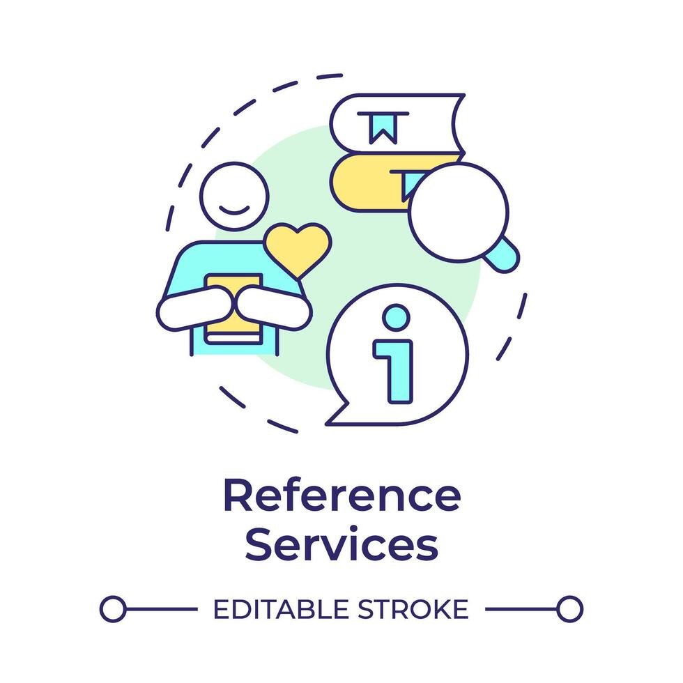 riferimento Servizi Multi colore concetto icona. personalizzato raccomandazioni. cliente soddisfazione. il giro forma linea illustrazione. astratto idea. grafico design. facile per uso nel infografica, blog inviare vettore