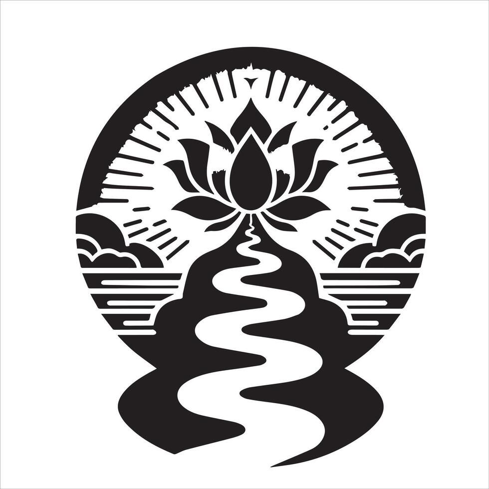 un' nero e bianca Immagine di un' loto fiore con un' serpente nel il mezzo vettore