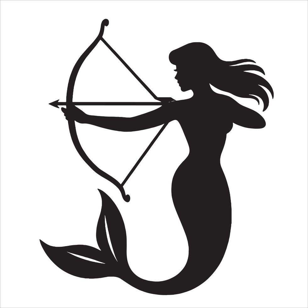 un' sirena con un' arco e freccia silhouette illustrazione vettore