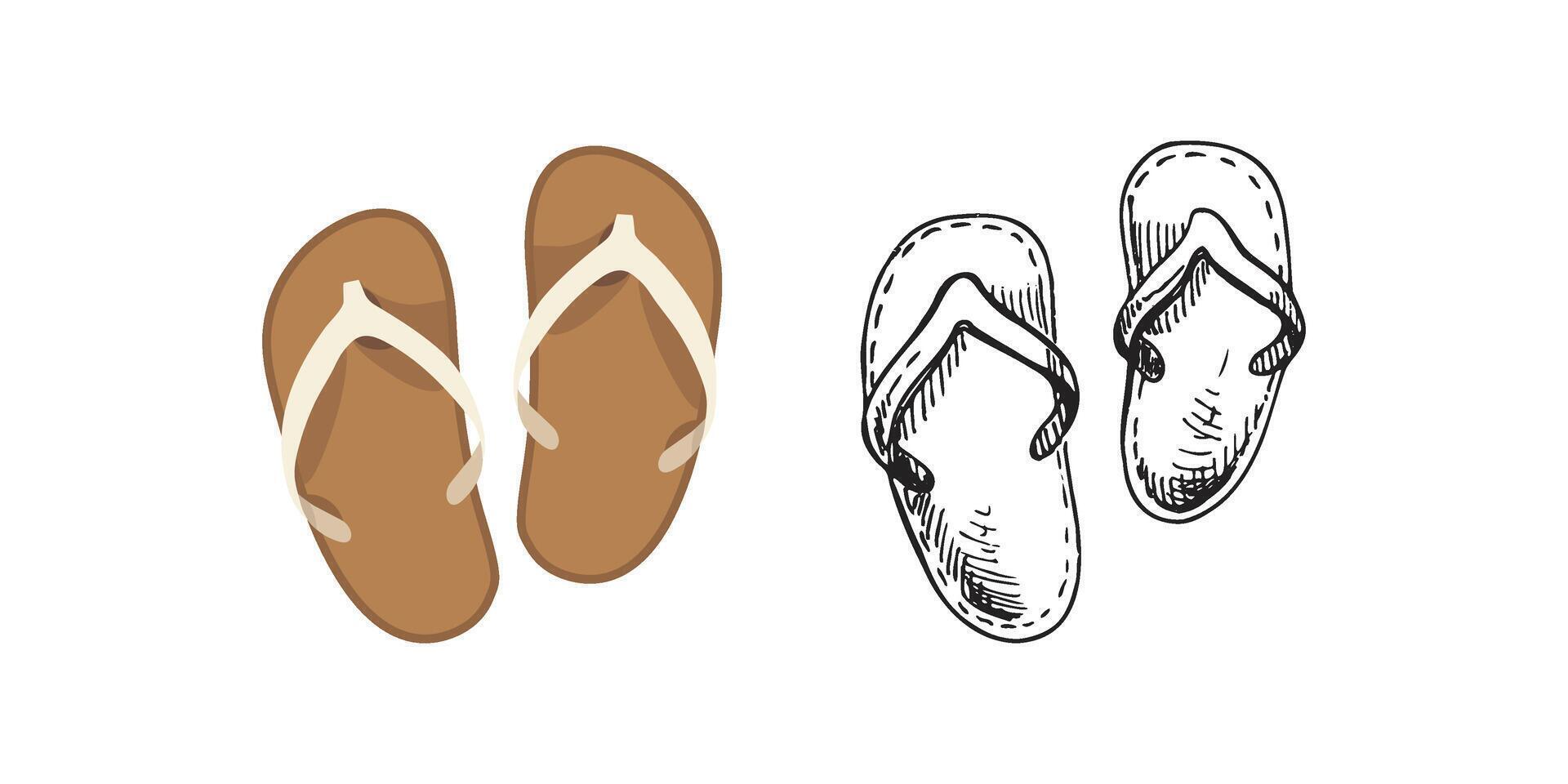 carino mano disegnato Flip flop. piatto e schema illustrazione. scarabocchio disegno. vettore