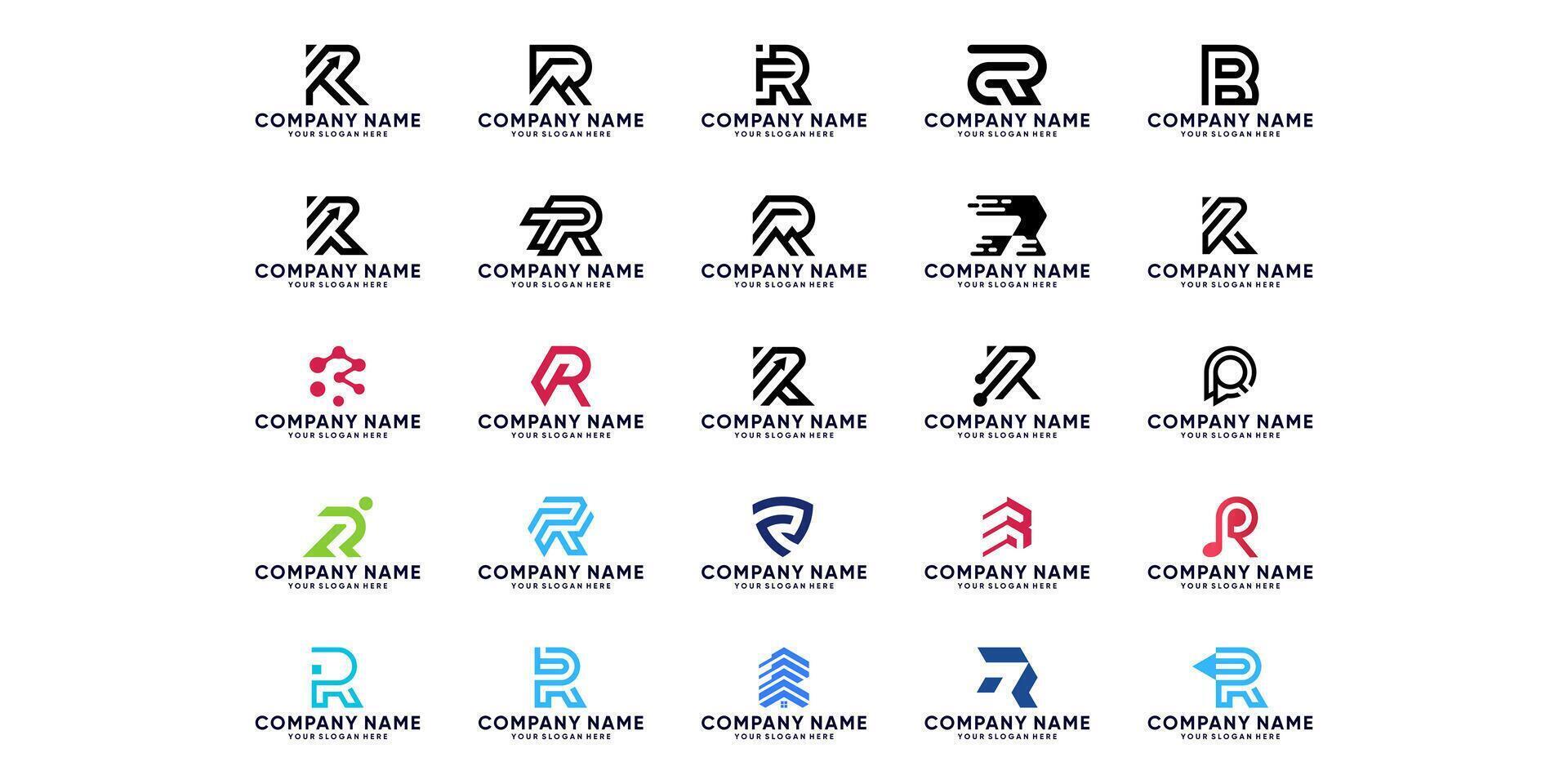 impostato di lettera r digitale logo design. astratto simbolo logo per attività commerciale vettore