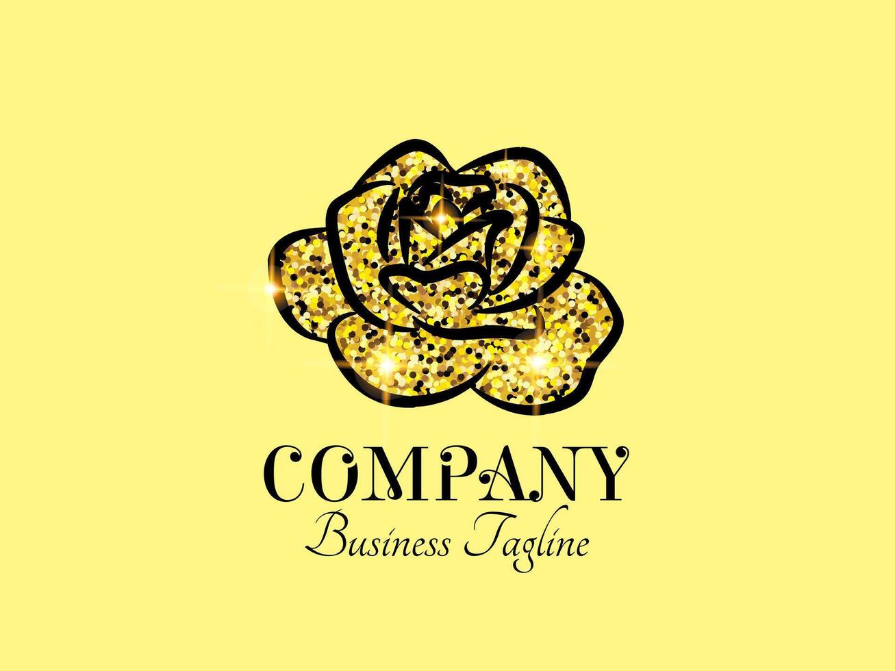 elegante oro scintillare rosa fiore logo design vettore