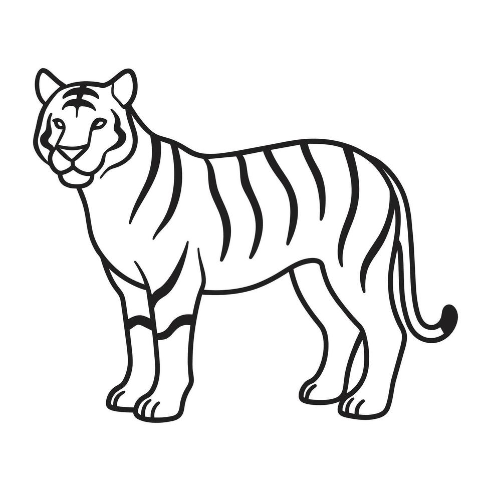 linea arte illustrazione di un' tigre nel nero e bianca vettore