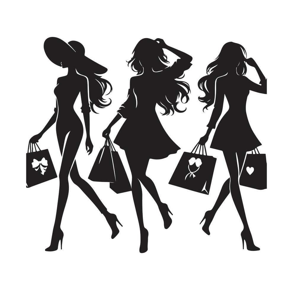 shopping ragazza silhouette illustrazione vettore