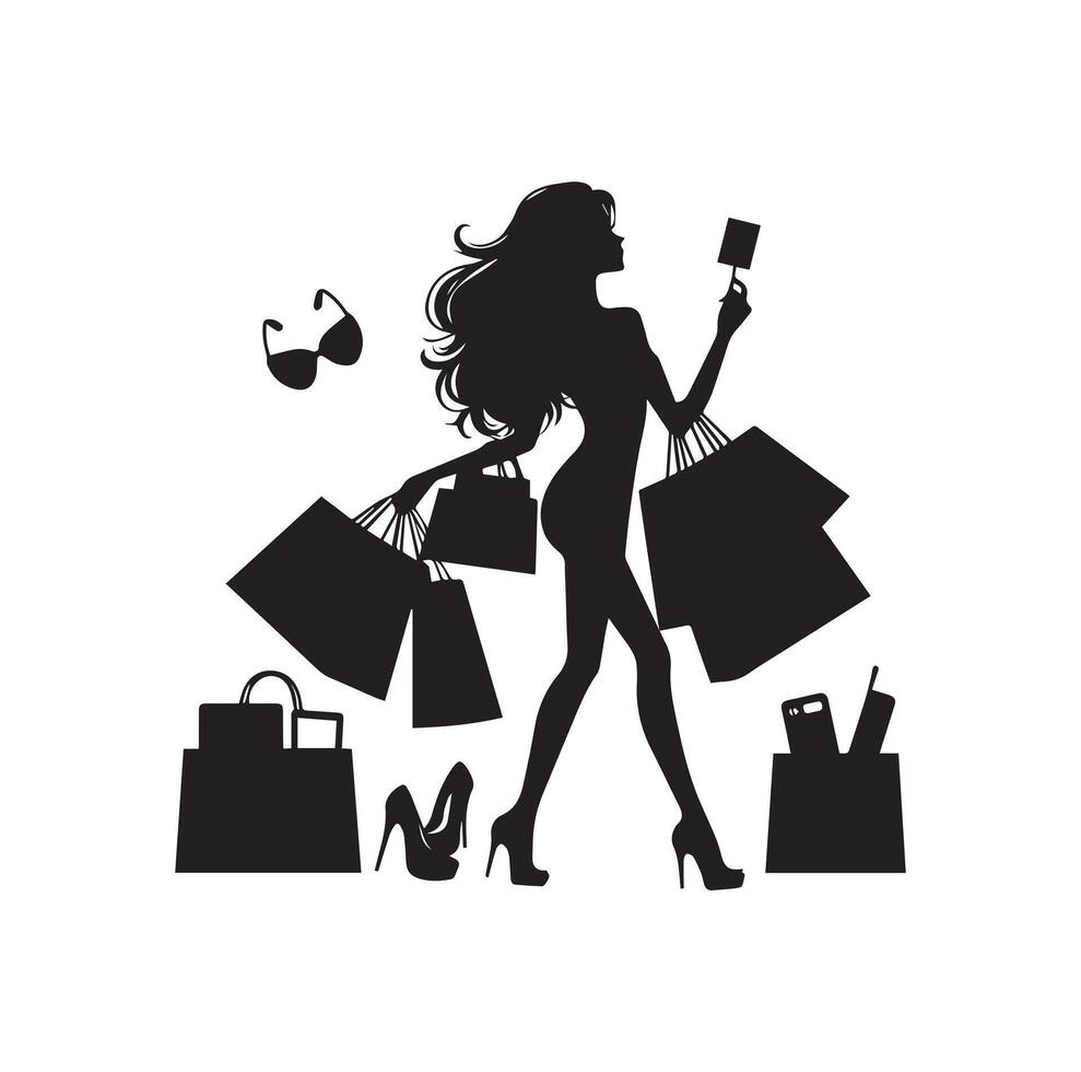 shopping ragazza silhouette illustrazione vettore