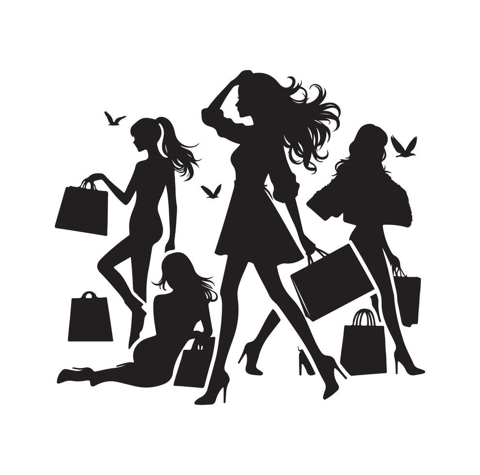 shopping ragazza silhouette illustrazione vettore