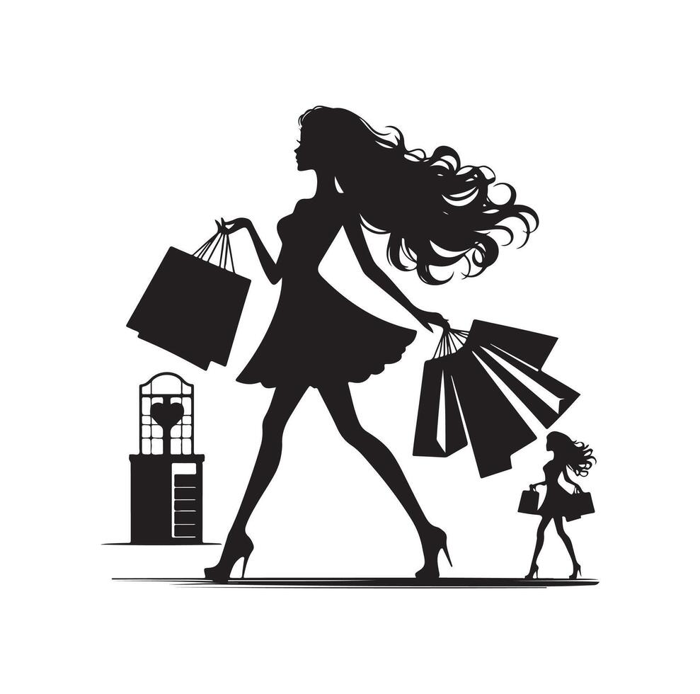 shopping ragazza silhouette illustrazione vettore