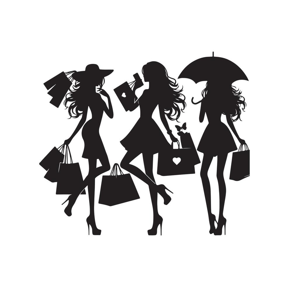 shopping ragazza silhouette illustrazione vettore