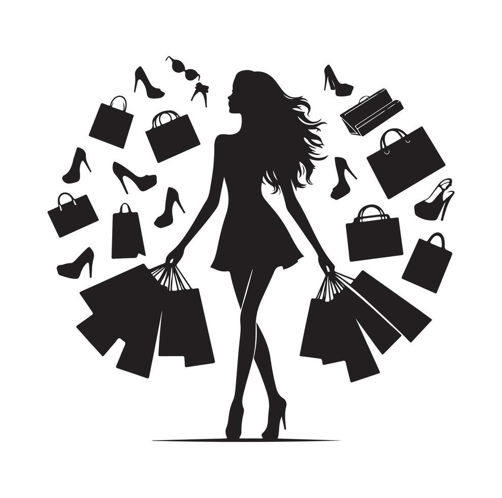 shopping ragazza silhouette illustrazione vettore