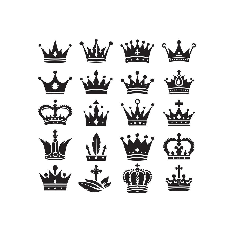 re corona icona impostato illustrazione silhouette stile vettore