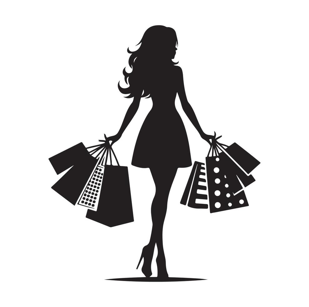 shopping ragazza silhouette illustrazione vettore