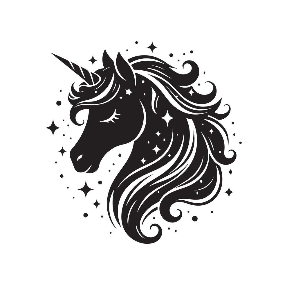 unicorno viso nero silhouette illustrazione vettore