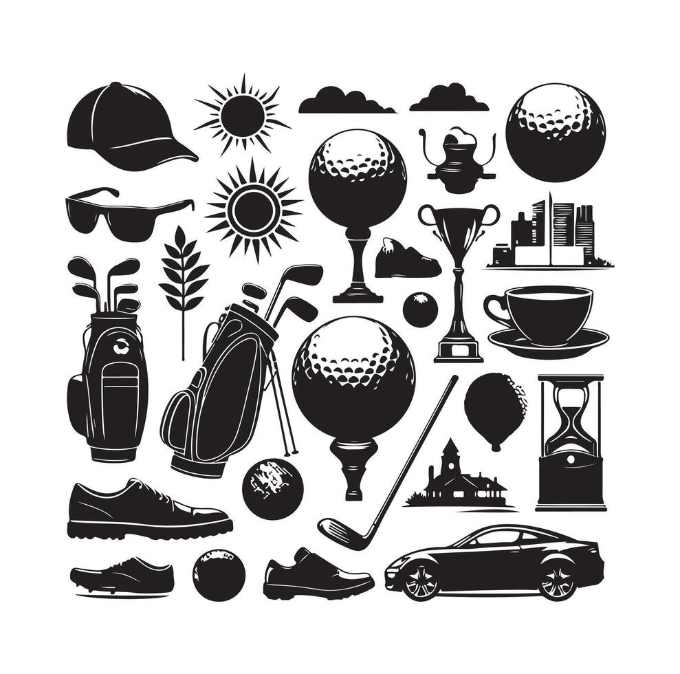 golf icona collezione illustrazione silhouette stile vettore