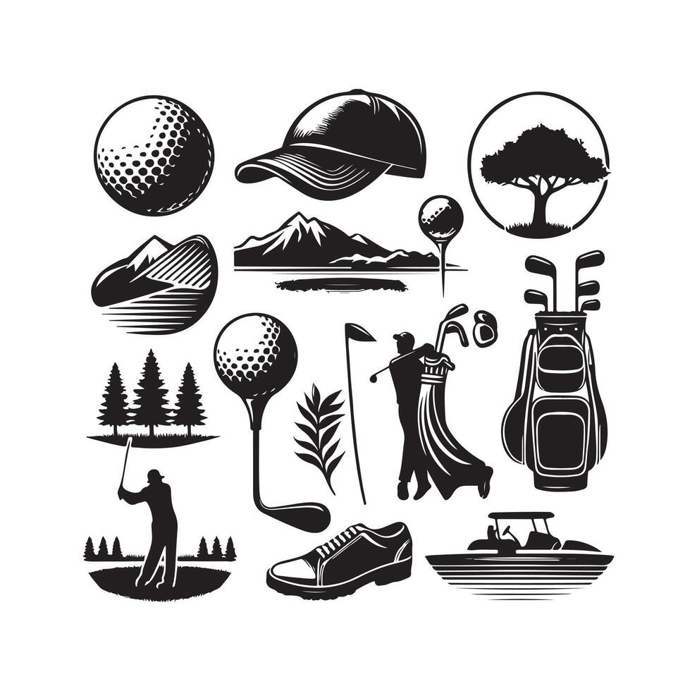 golf icona collezione illustrazione silhouette stile vettore