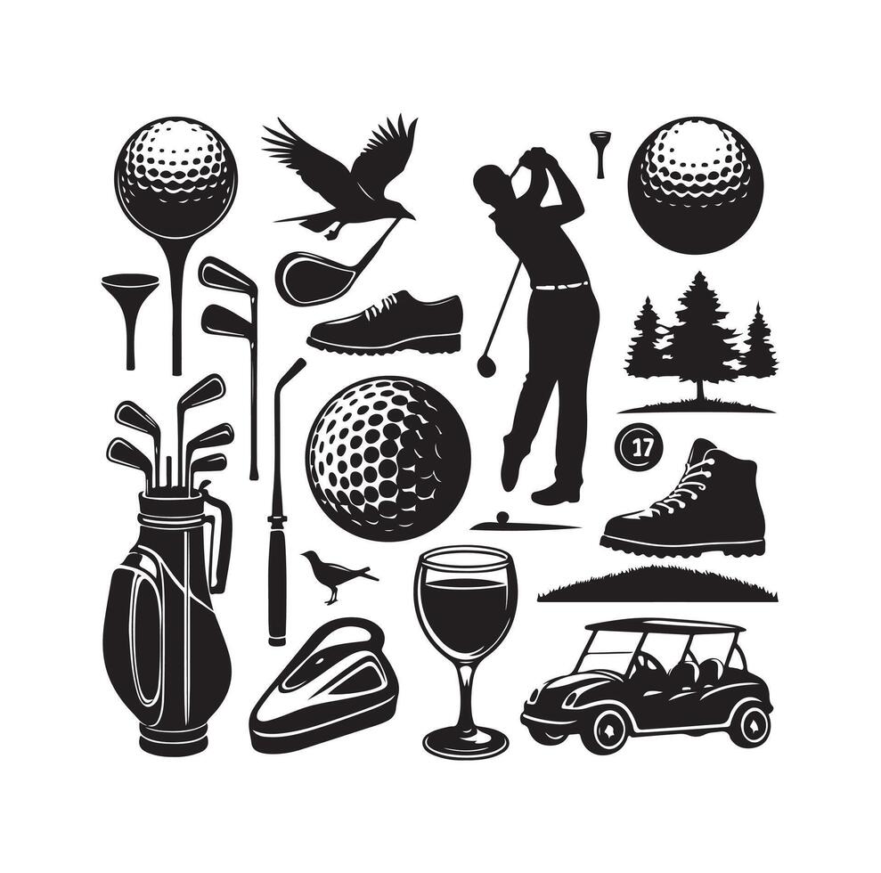 golf icona collezione illustrazione silhouette stile vettore