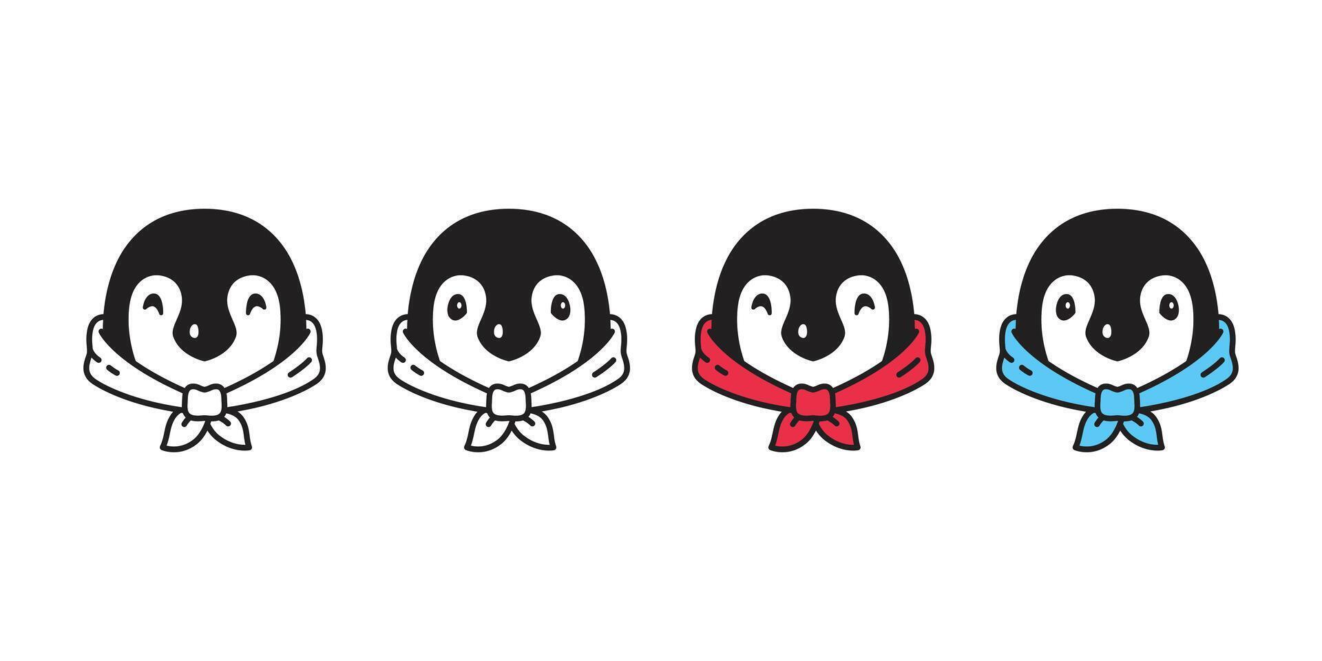 pinguino uccello icona logo testa viso sciarpa cartone animato personaggio illustrazione simbolo scarabocchio grafico design vettore