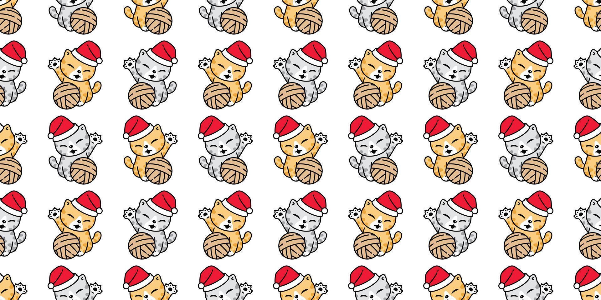 gatto senza soluzione di continuità modello Natale Santa Claus cappello gattino cartone animato ripetere sfondo piastrella sfondo sciarpa isolato illustrazione scarabocchio design vettore