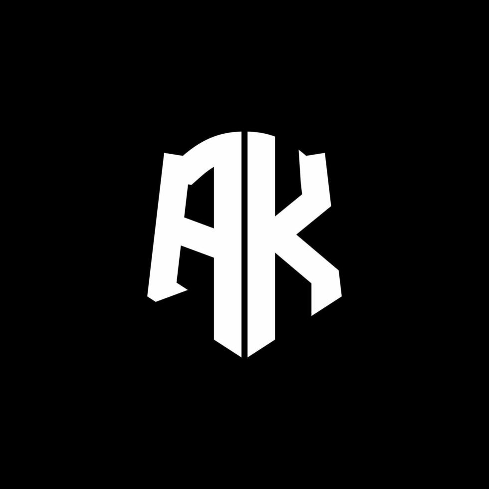 AK lettera monogramma logo nastro con stile scudo isolato su sfondo nero vettore