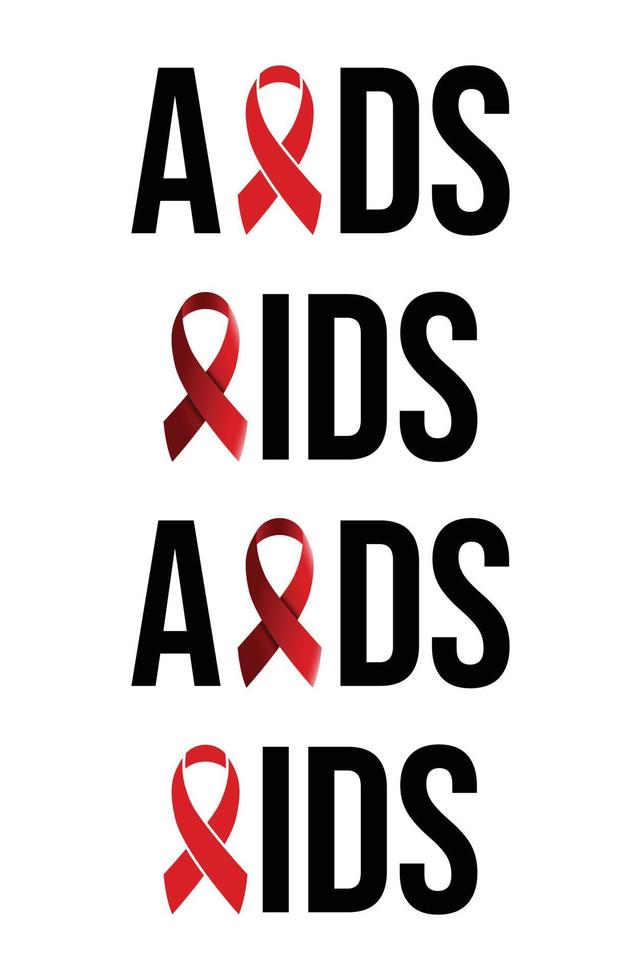 set di aiuti tipografia con nastro rosso. aiuta la parola illustrazione del testo della giornata mondiale dell'aids vettore