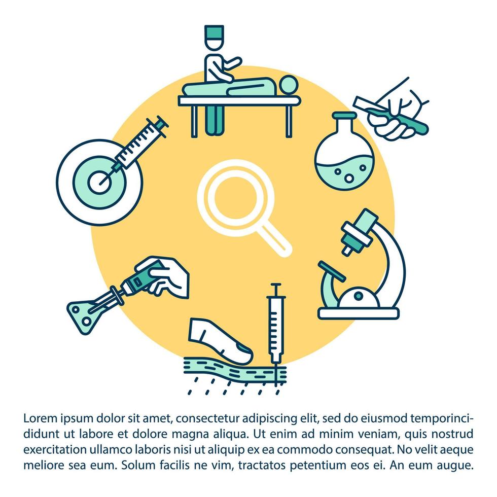 icona del concetto di ricerca oncologica con testo. esami di laboratorio. diagnostica del cancro. test scientifici. modello di vettore di pagina ppt. brochure, rivista, elemento di design per opuscoli con illustrazioni lineari