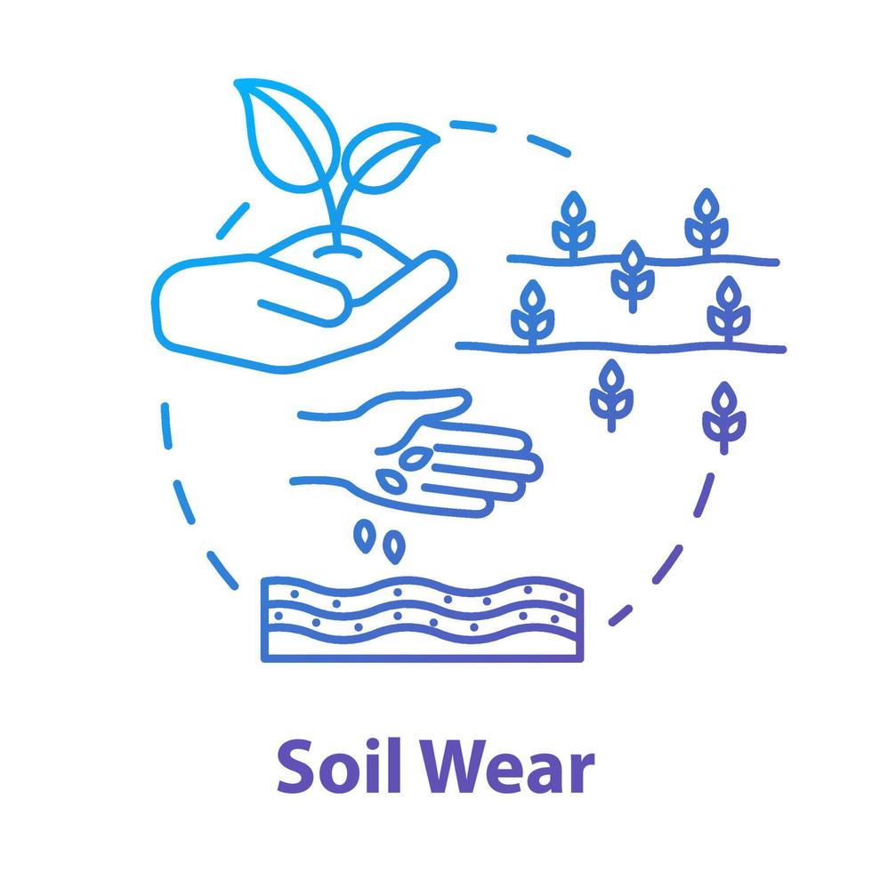 icona del concetto di usura del suolo. danni industriali alla natura. agricoltura e agronomia. coltivazione, piantina. illustrazione di linea sottile idea agricola. disegno a colori rgb di contorno isolato vettoriale