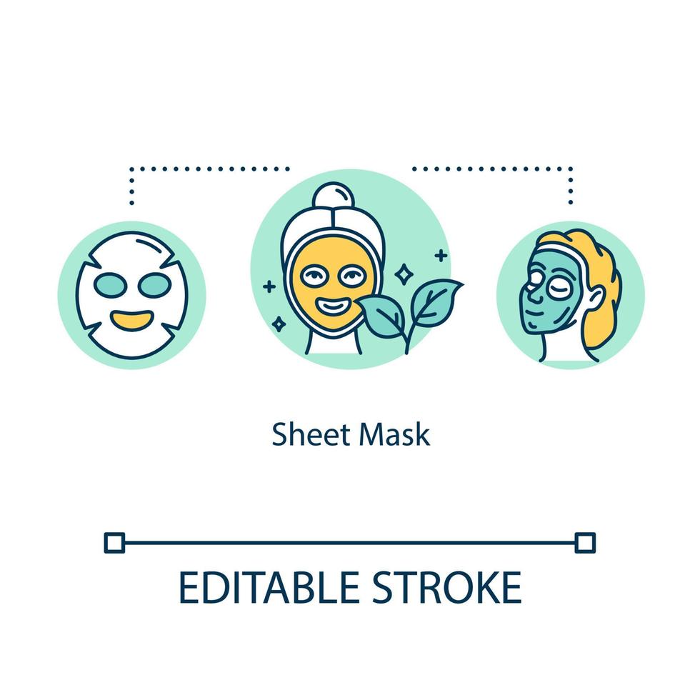 icona del concetto di maschera di foglio. trattamento per la cura della pelle. idratazione del viso. bellezza femminile e dermatologia. illustrazione di linea sottile idea cosmetologia. vettore isolato contorno rgb disegno a colori. tratto modificabile