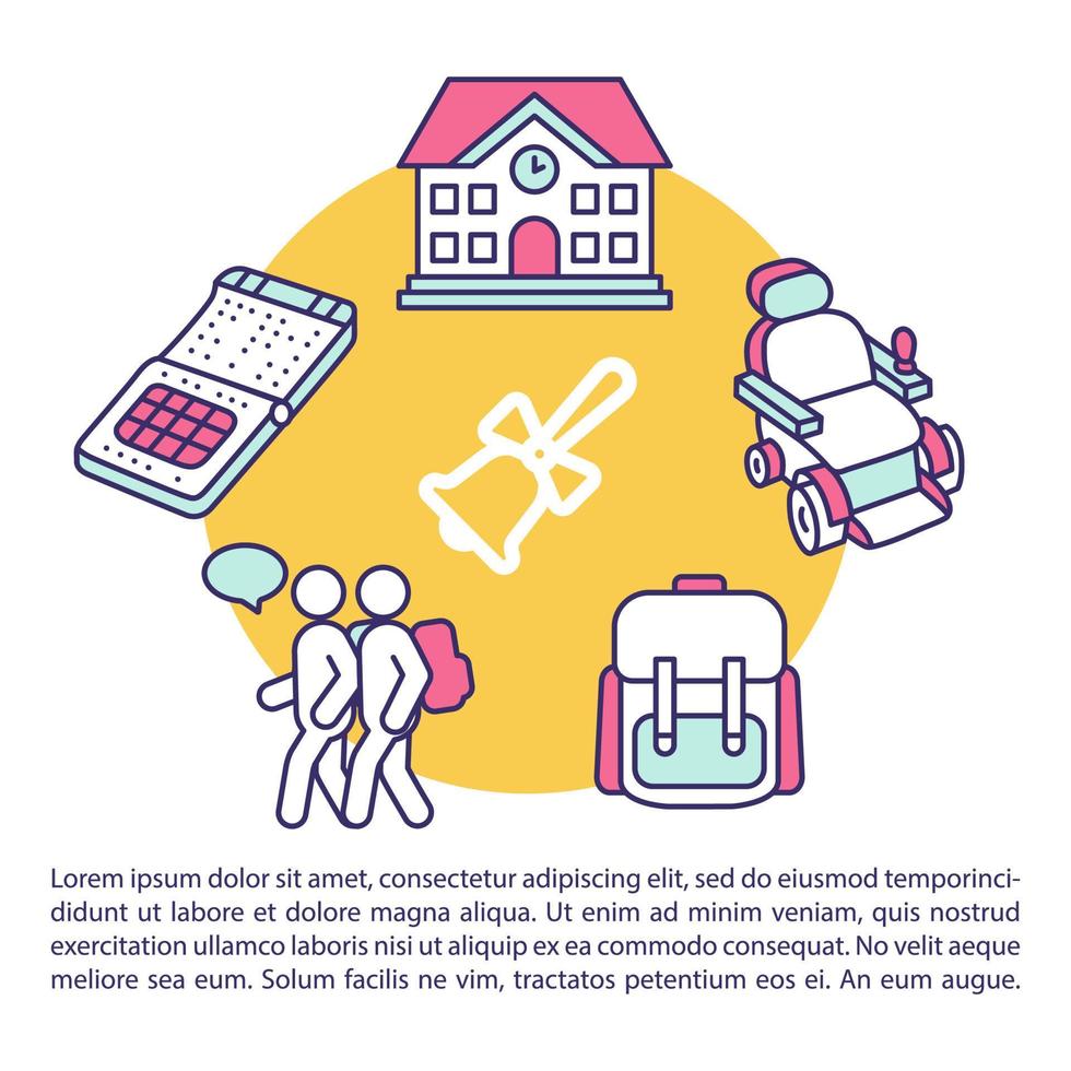 icona del concetto di educazione inclusiva con testo. pari accesso alla conoscenza per tutti i membri della società. modello di vettore di pagina ppt. brochure, rivista, elemento di design per opuscoli con illustrazioni lineari