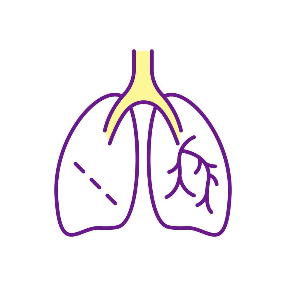 icona di colore rgb chirurgia dei polmoni. operazione medica. trattamento chirurgico del cancro. manipolazione polmonare. riabilitazione respiratoria. illustrazione vettoriale isolato. semplice disegno a tratteggio pieno