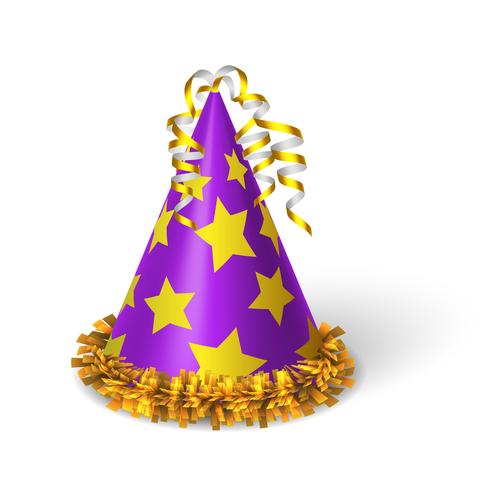 Cappello viola di compleanno con stelle gialle vettore