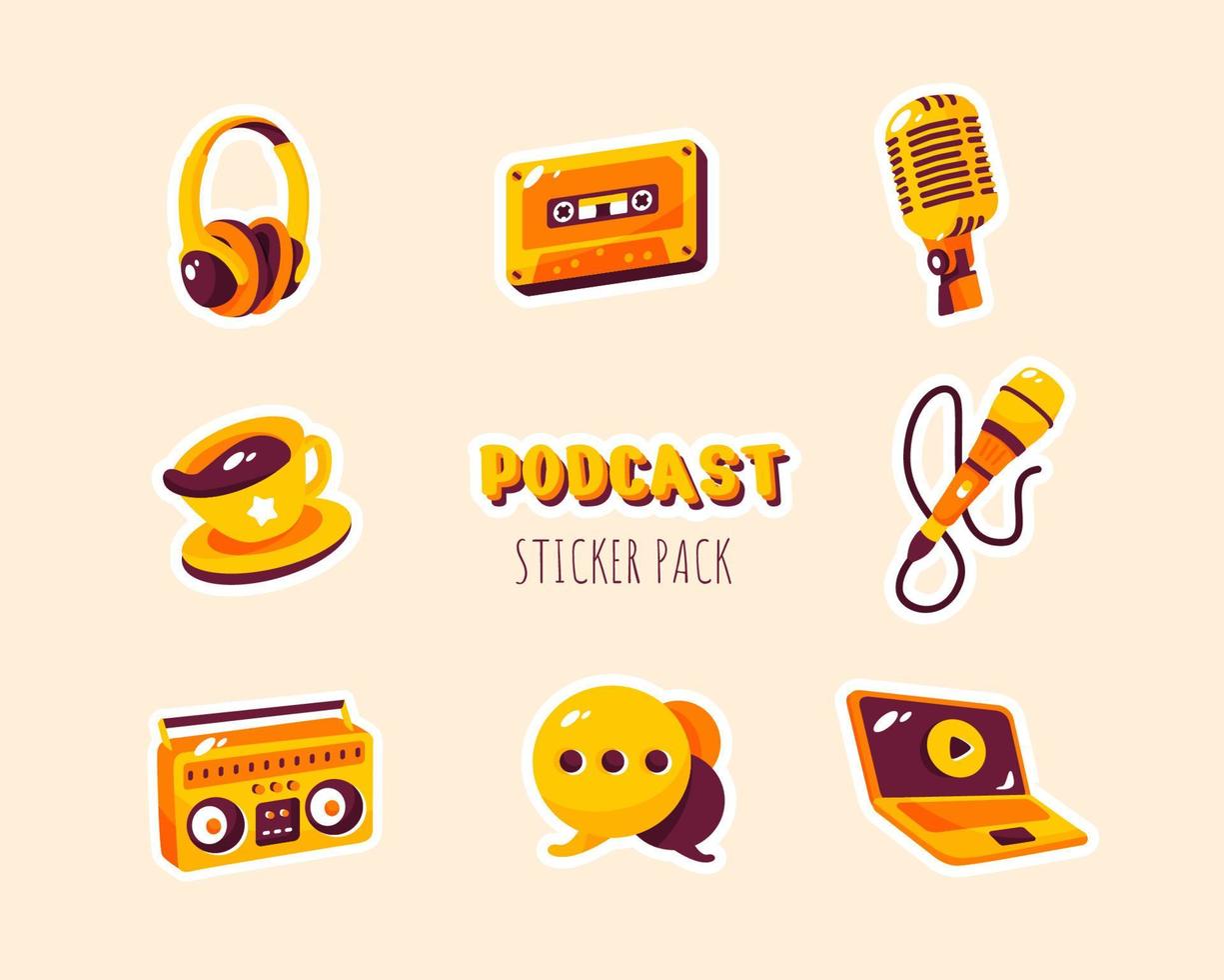 pacchetto di adesivi elemento podcast vettore