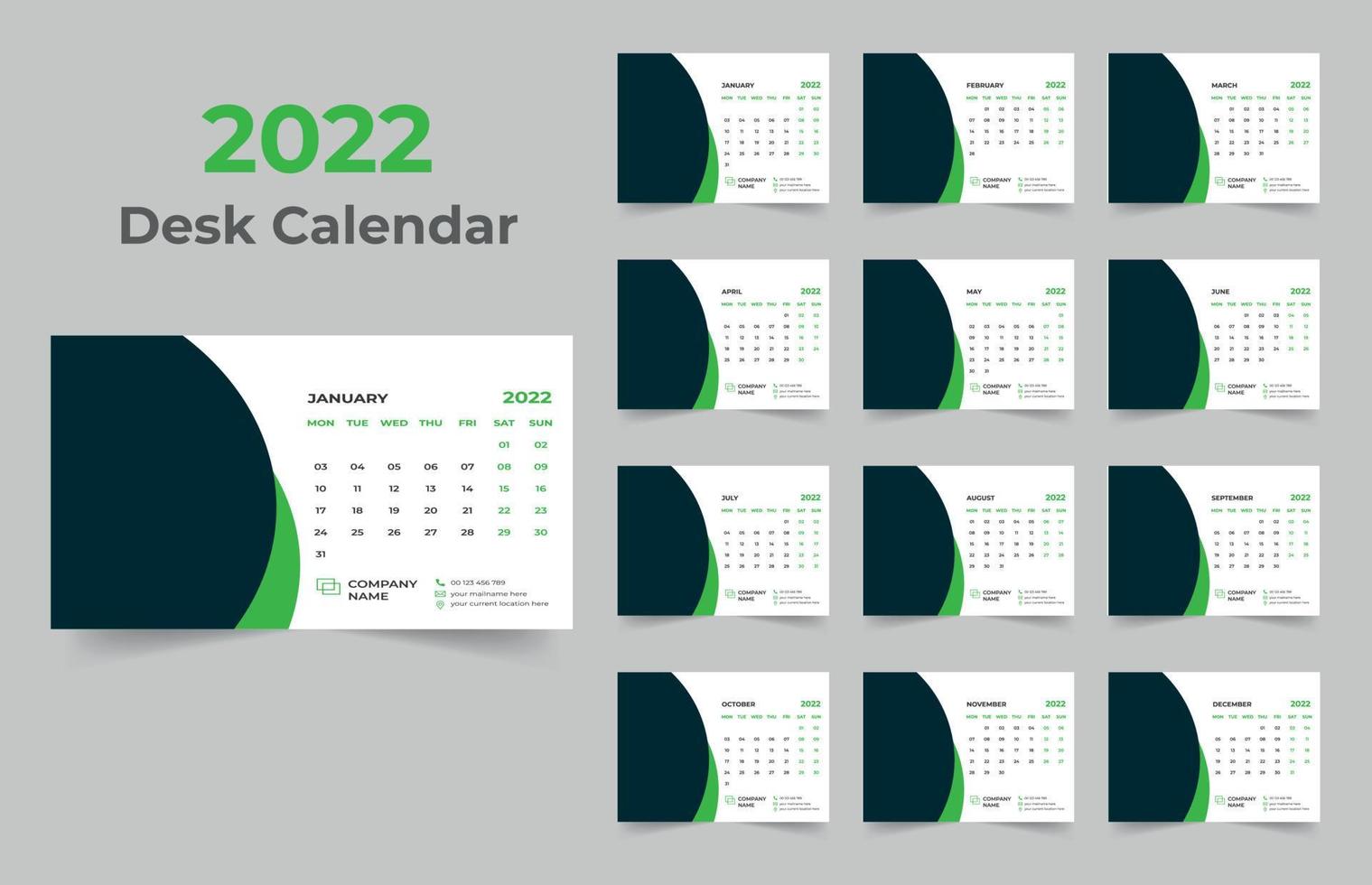 Modello di calendario da tavolo 2022 vettore