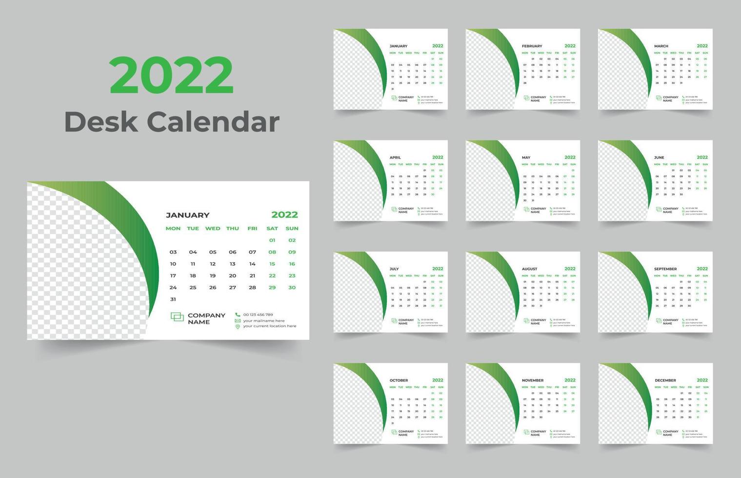 Modello di calendario da tavolo 2022 vettore