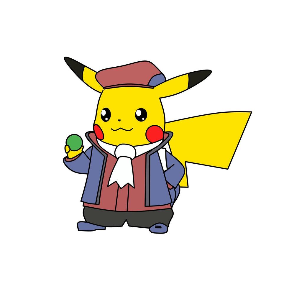 Pokemon personaggio Pikachu indossare artista uniforme giapponese anime vettore