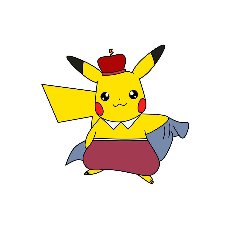 carino re di Pikachu su Pokemon cartone animato vettore