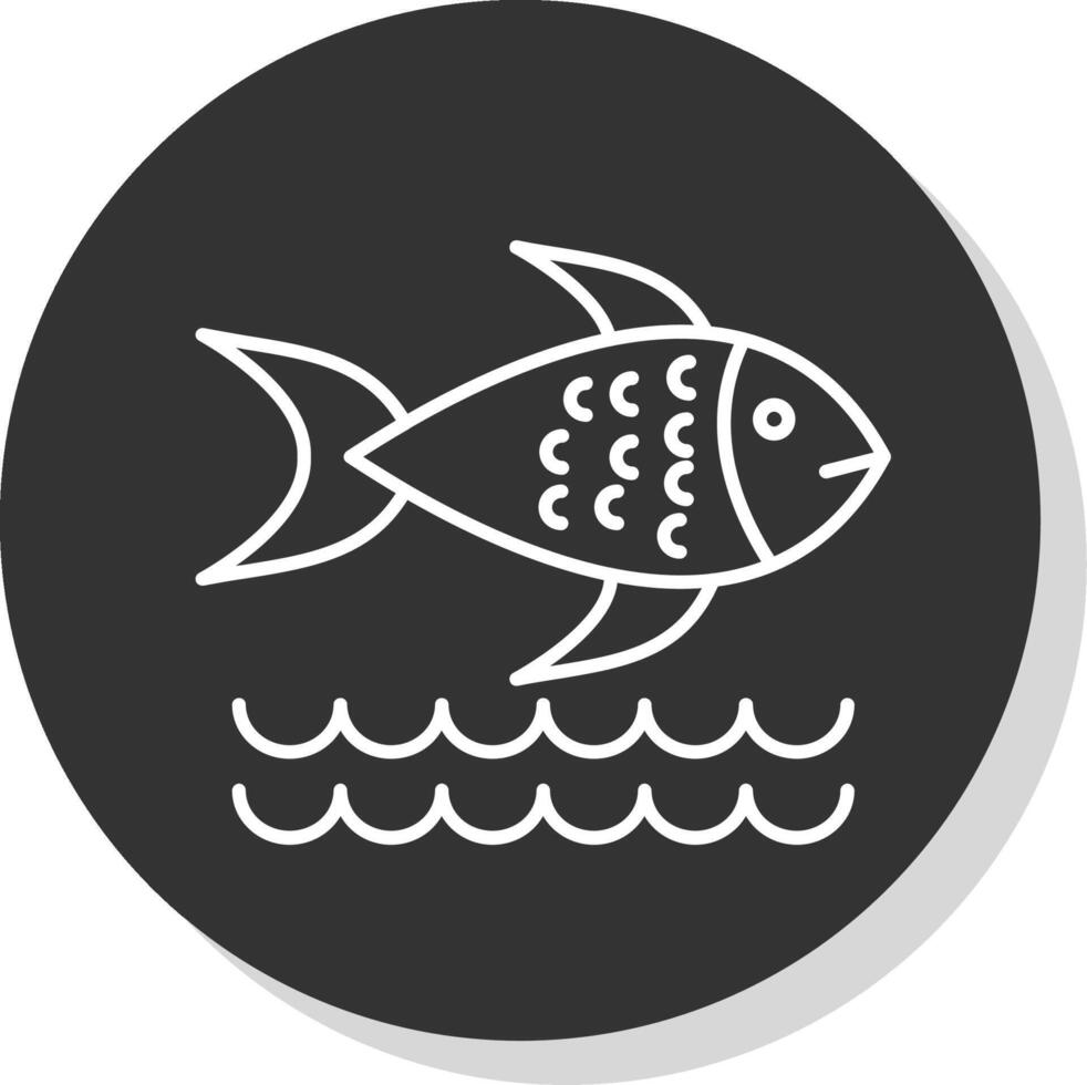 pesce linea grigio cerchio icona vettore