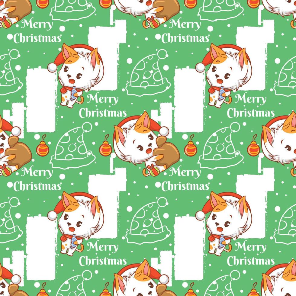 simpatico gatto personaggio dei cartoni animati natale seamless pattern vettore