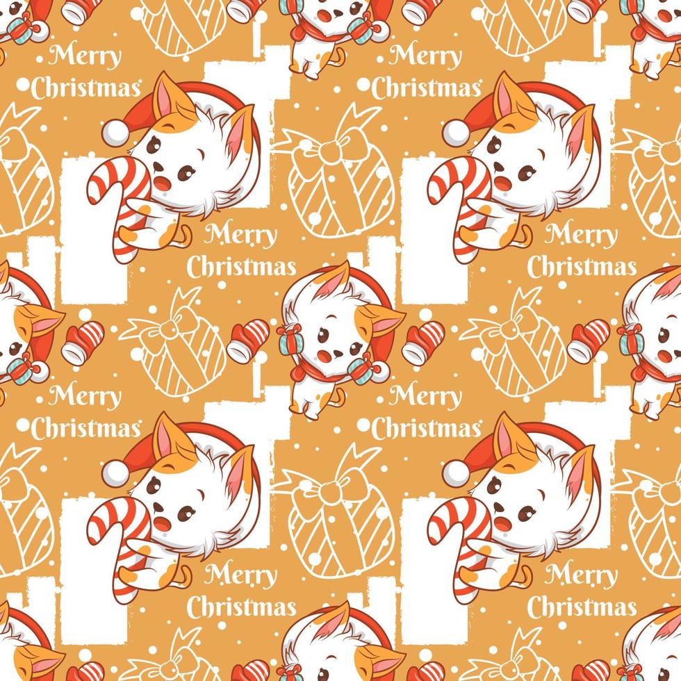 simpatico gatto personaggio dei cartoni animati natale seamless pattern vettore