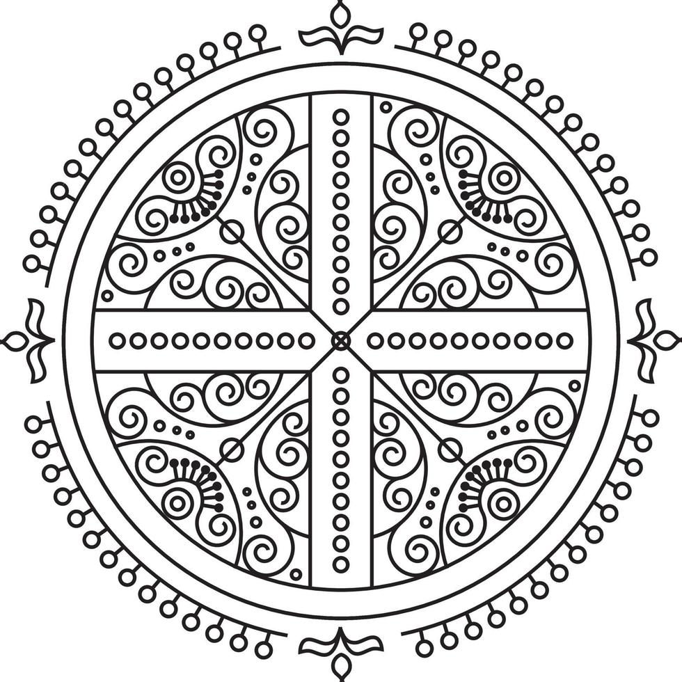 rangoli tradizionali e culturali indiani, alpona, kolam o paisley vector line art. arte bengala india. per la stampa tessile, logo, carta da parati