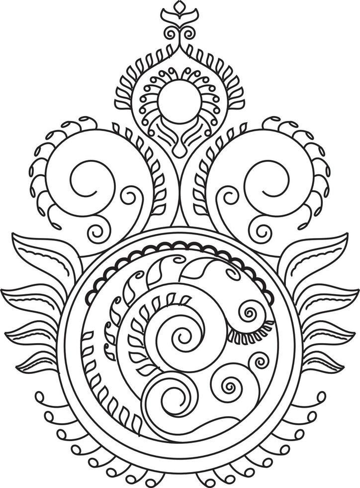 rangoli tradizionali e culturali indiani, alpona, kolam o paisley vector line art. arte bengala india. per la stampa tessile, logo, carta da parati