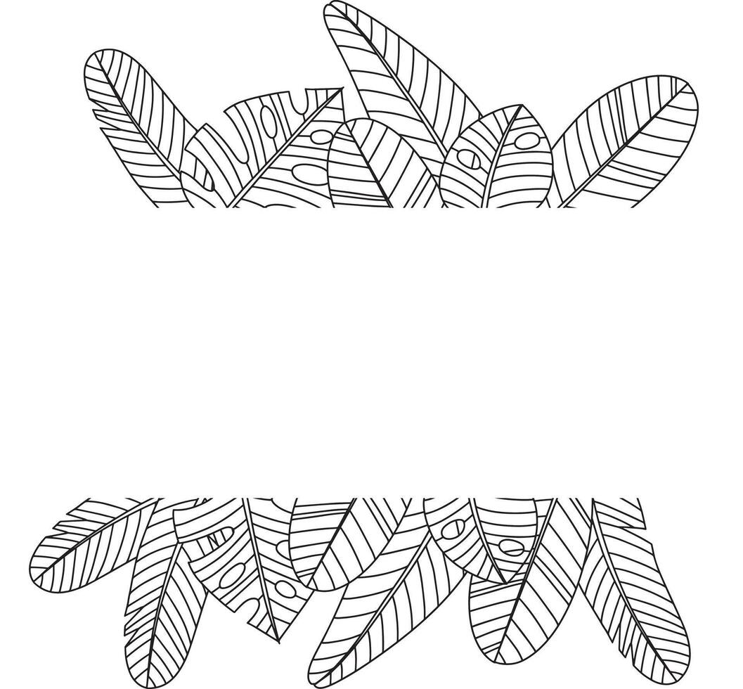 mano disegnato rami e le foglie di tropicale impianti. nero e bianca senza soluzione di continuità linea orizzontale struttura. monocromatico scarabocchio floreale modello. schizzo. vettore