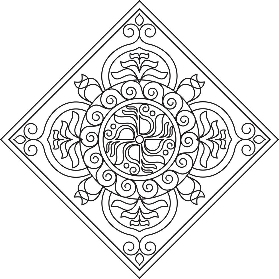 rangoli tradizionali e culturali indiani, alpona, kolam o paisley vector line art. arte bengala india. per la stampa tessile, logo, carta da parati