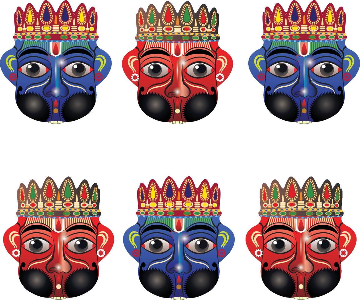 dio indiano tutte le dee, maschera di cartapesta. può essere utilizzato per un libro da colorare, stampe su tessuto, custodia per telefono, biglietto di auguri. logo, calendario. in stile kalamkari madhubani vettore