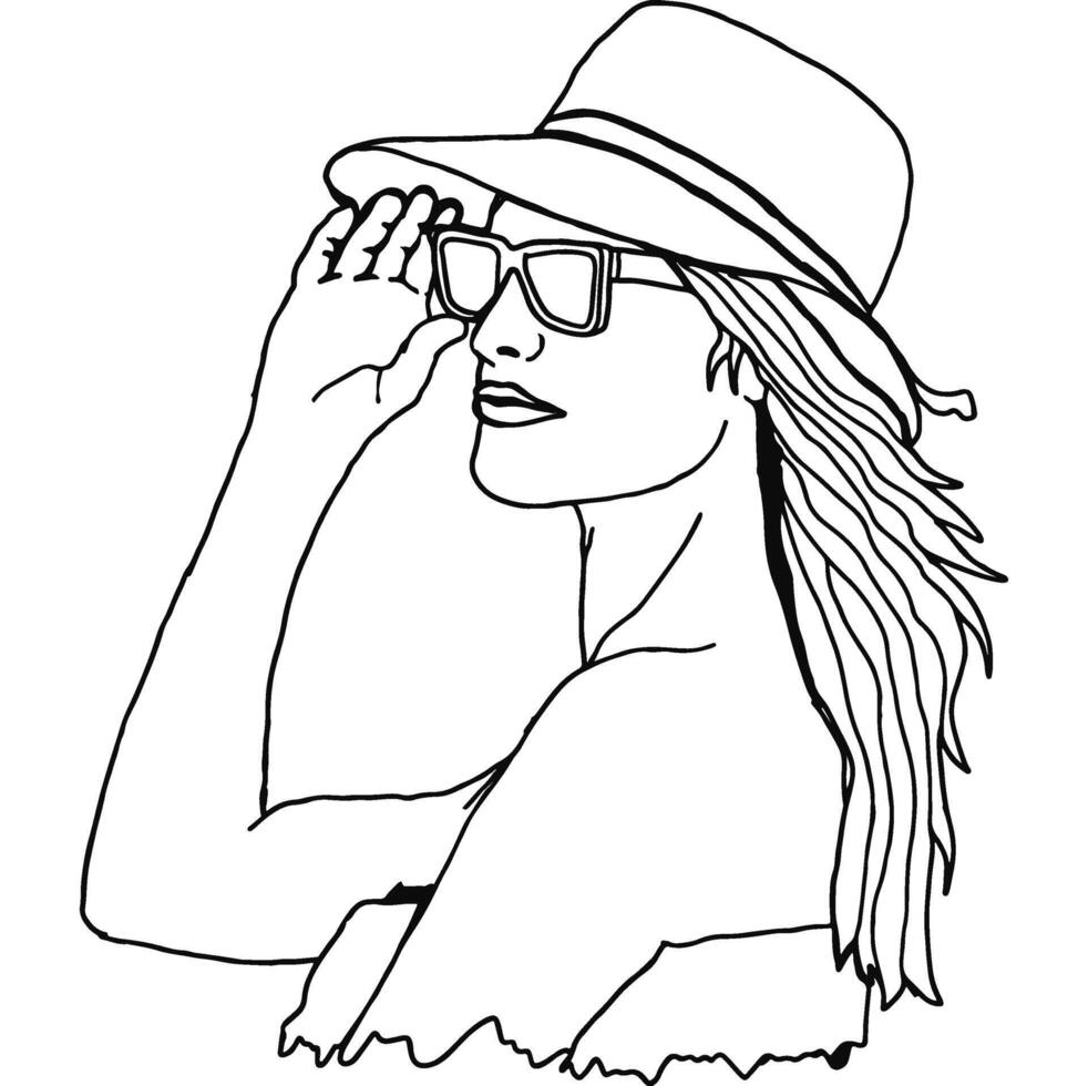 estate tema bellissimo donna indossare occhiali da sole linea arte vettore