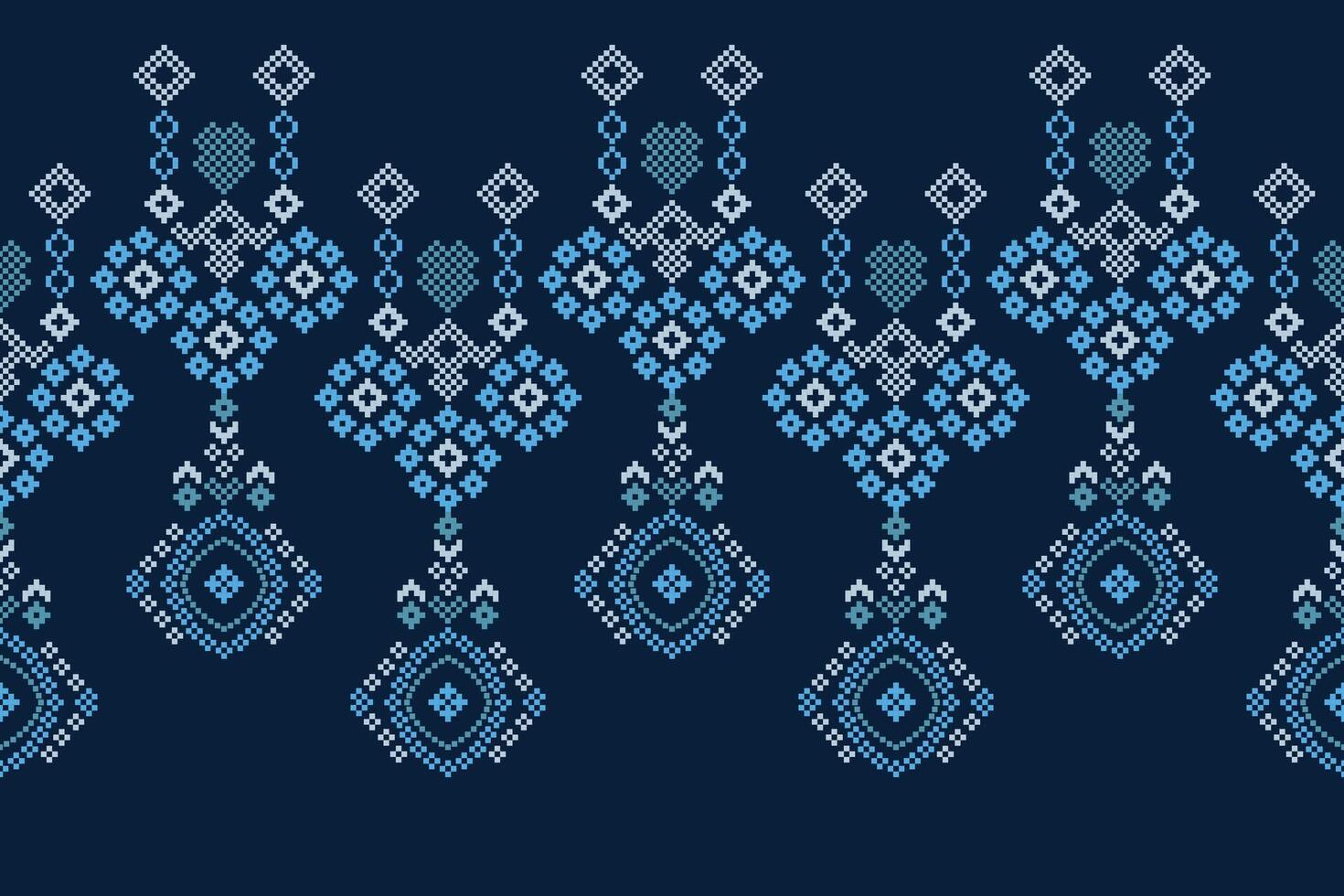 tradizionale etnico motivi ikat geometrico tessuto modello attraversare punto.ikat ricamo etnico orientale pixel Marina Militare blu sfondo. astratto, illustrazione. trama, sciarpa, decorazione, carta da parati. vettore