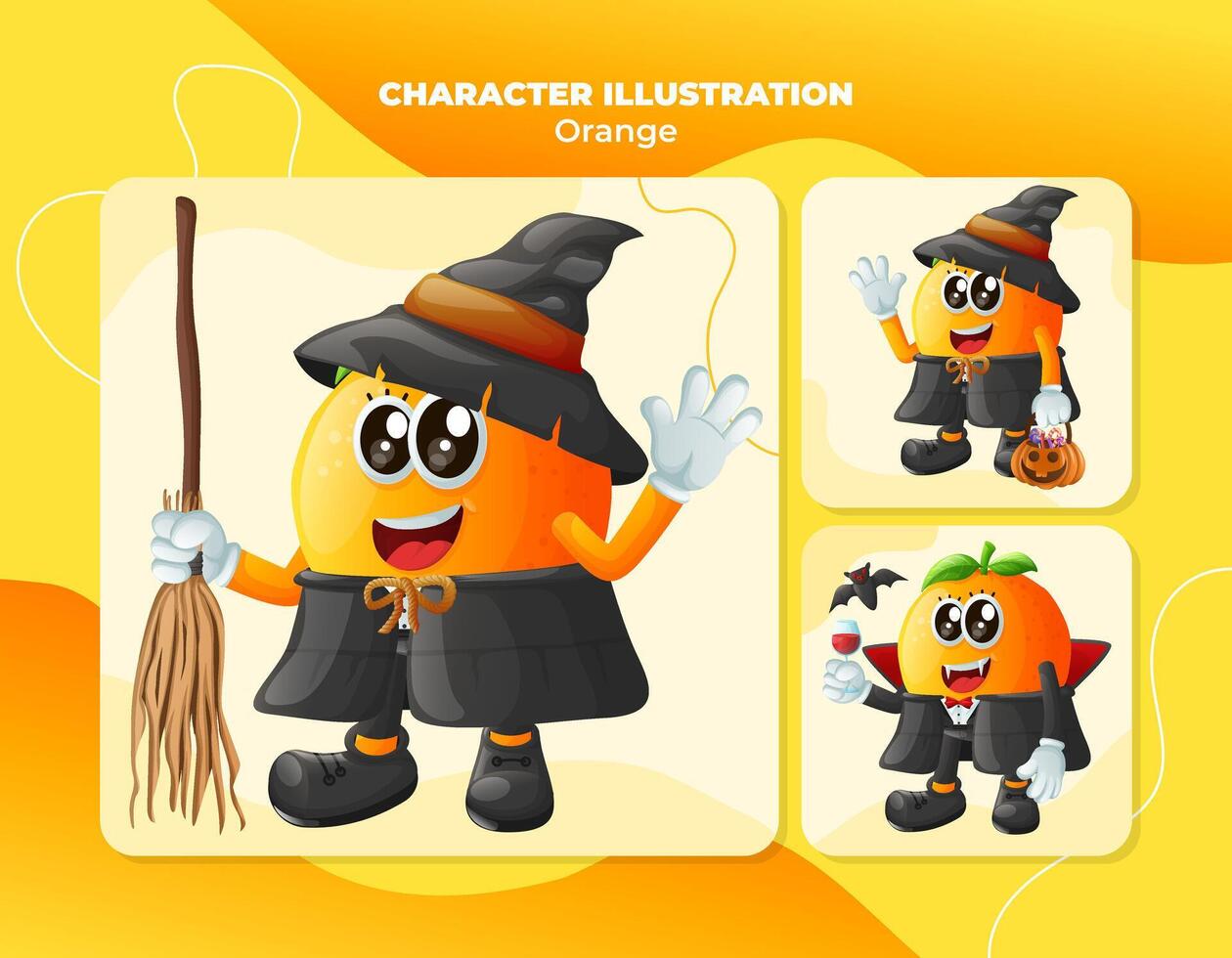 carino arancia personaggi su Halloween vettore